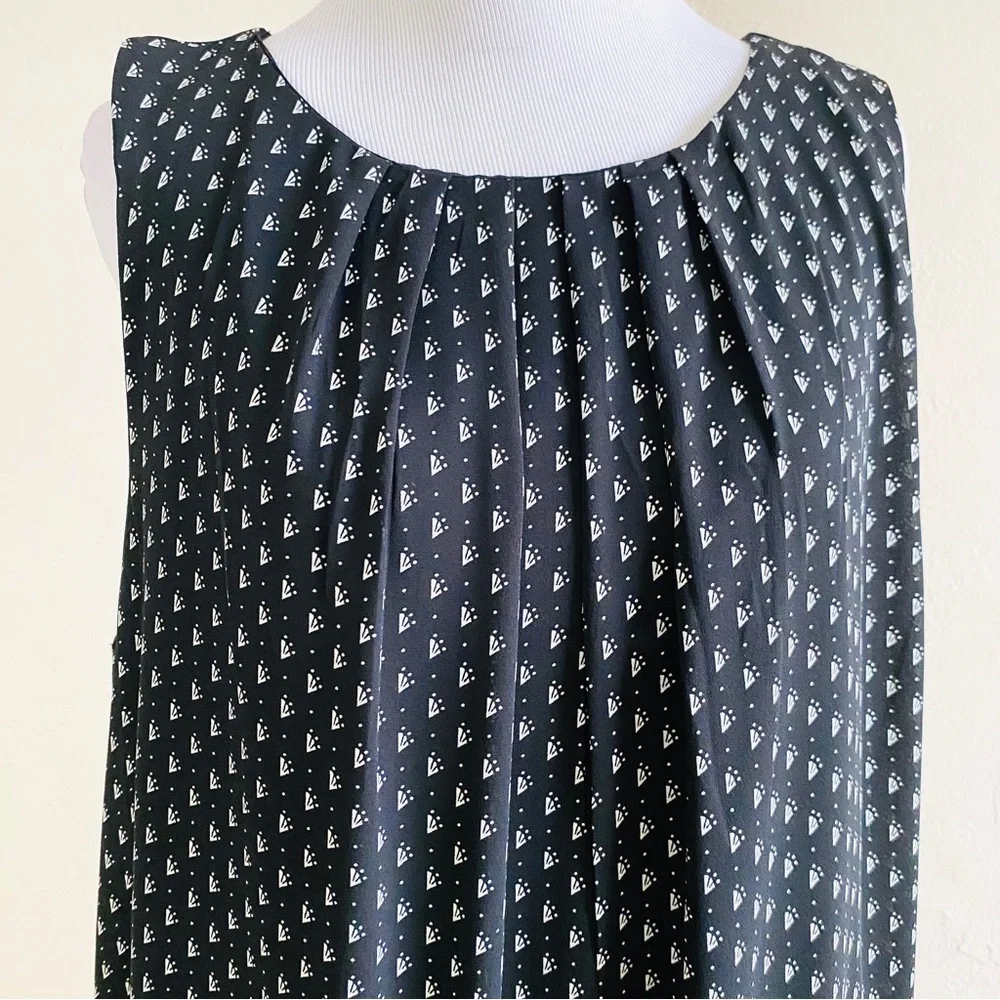 H&M Shift Dress Black 12 White Sheer Overlay Knee Length Sleeveless Sz 12